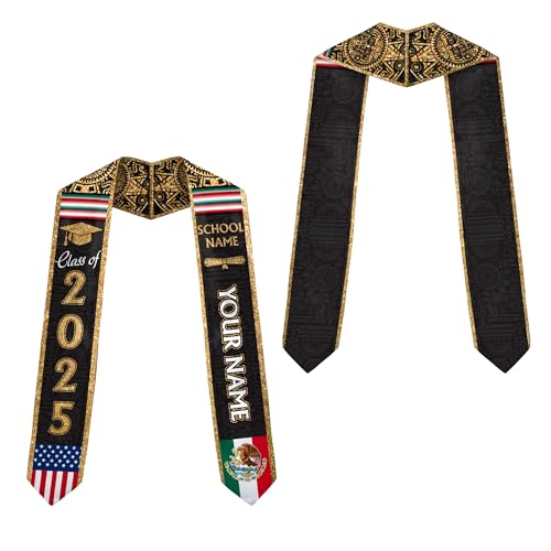 MonkeyVan Personalized Mexican Graduation Sash, Mexican American Flag Graduation Stole Graduation Stole Class Of 2025 Mexico Mxc 5