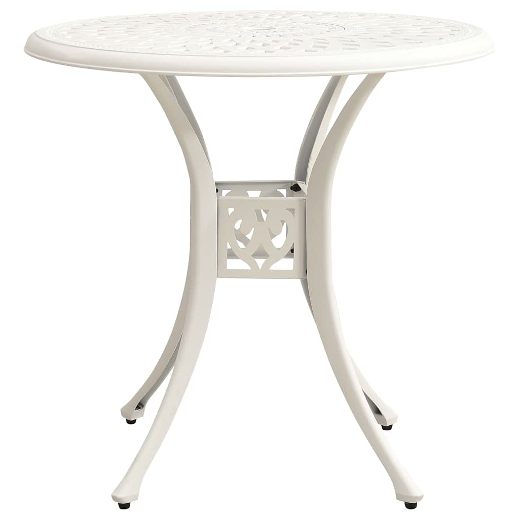 Générique Stół ogrodowy biały 78x78x72 cm Odlew aluminiowy | Unikalna pusta konstrukcja, otwór na parasol, 4 oddzielne nogi, idealny do herbaty i kawy na zewnątrz