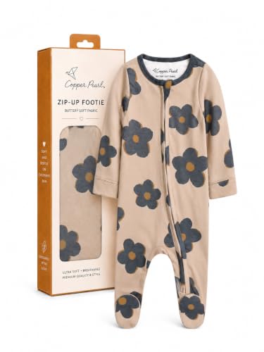 Copper Pearl Zip-Up Footie Baby Pajamas – Soft Newborn Onesies for Boys &amp; Girls, Tag-Free with Two-Way Zipper Baby Sleepers for Newborn - Gemma in Tan, 3-6 Months