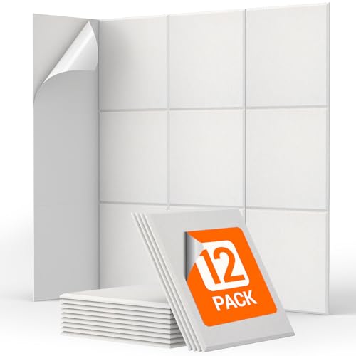Quadratische Akustikplatten selbstklebend 12St., TONOR Schallabsorber Schallschutz mit Hochdichte Wandfliesen Schall Dämmung 30x30x0,9cm für Studio, Büro, Akustische Behandlung...