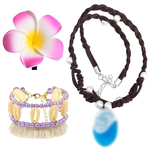 Photo de IKOPFLN 3 Pièces Collier Moana Cheville Plumeria Épingle à Cheveux Collier Vaiana Bijoux Moana Princess Déguisement Fille Moana Enfants Anniversaire Fete Tropical Party Décoration Fournitures