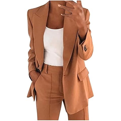 KaloryWee Summer Women Oversized Blazer Jacket Solid Colour Lapel Suit Ladies Autumn Lightweight Cardigan Coat Outwear KaloryWee, Khaki, L Cover