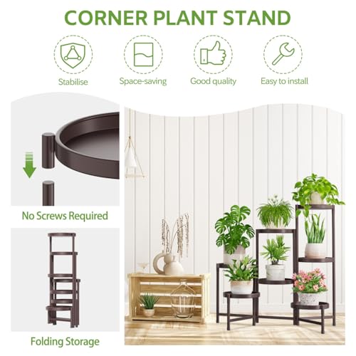Image of iDavosic.ly 7 Tier Large Plant Stand Indoor, 10 Inch Wide Tall Corner Metal Plant Stands Outdoor for Multiple Plants, Folding Tiered Flower Display Holder Rack Shelf, Violet Bronze