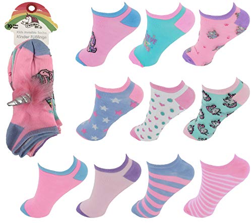 10er Pack Kinder Sneaker Socken Einhorn mit Einhorn-Haargummi 23-26 Cover