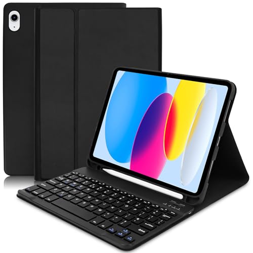 Lachesis iPad 10th/(A16) 11th Generation Case with Keyboard 10.9 inch 2022/11 inch 2025 - Wireless Detachable Folio Keyboard Case for iPad 11/10 Gen -Black