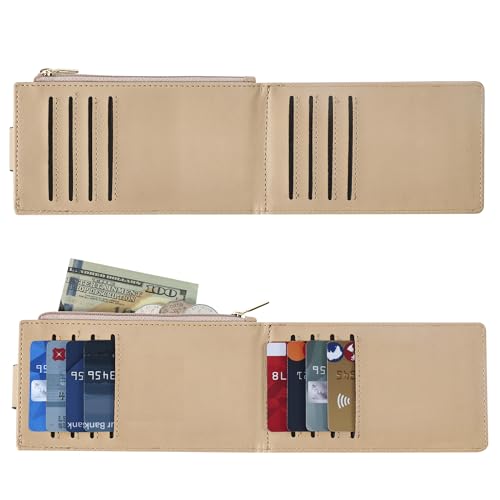 Image of Chelmon Womens Wallet Slim RFID Blocking Bifold Multi Card Case Wallet with Zipper Pocket (Khaki)