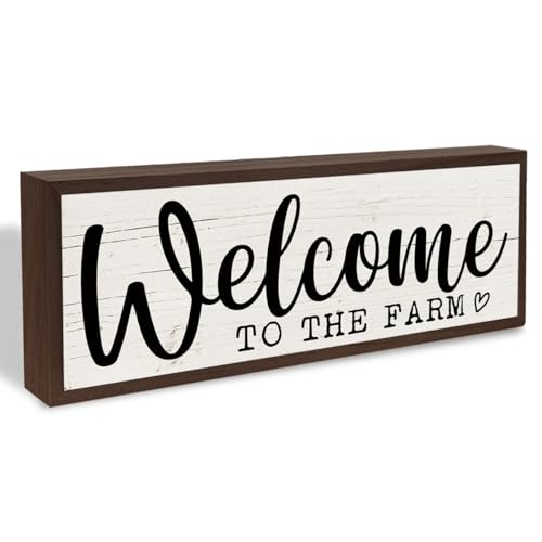 Farm Decor, Welcome to the Farm Sign, Decorative Wooden Wall Plaque, Country Style Home Decoration, Front Door Decoration for Entryway, Garden Yard Decor 9.5x3.1x1 inches