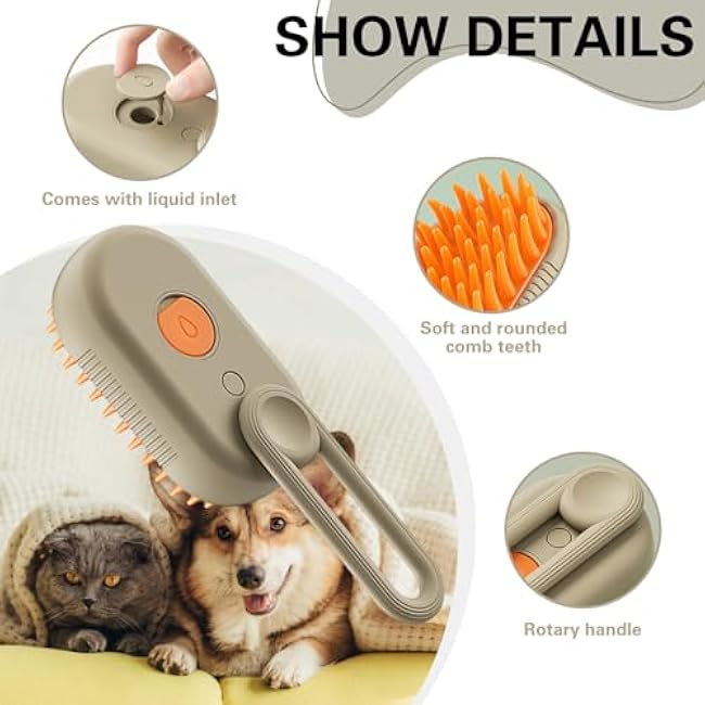 Steamy Pet Brush - Convenient Hair Removal, Easy Collection, Massage Function - Ideal Steam Brush for Cats! (White)-tZEDgwvj