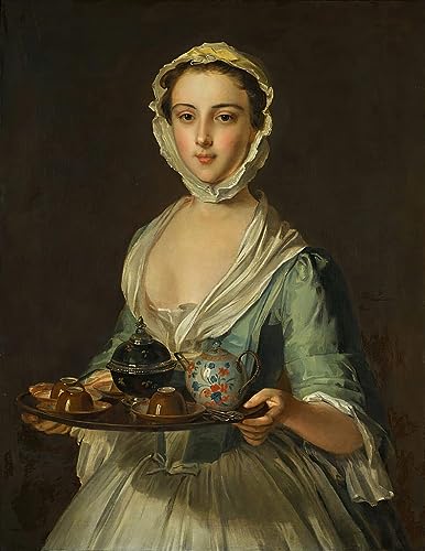 Pintura mural SERENDIPITP de mujer con bandeja de té para dormitorio, cuadro de 60x90cm
