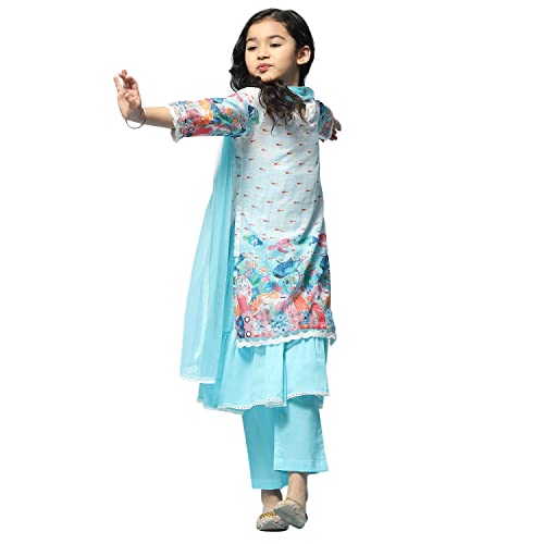 Image of BIBA Girl Cotton Blend Layered Printed Suit Set