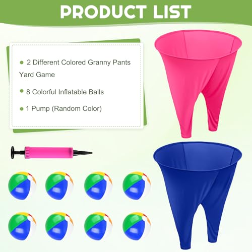Image of Granny Pants Outdoor Game,Granny Pants with 8 Bouncy Balls & 1 Air Pump (Random Colors) and 2 Pack Color Granny Pants Game for Adults Family Reunion & Team Building, Big Pants Ball Game