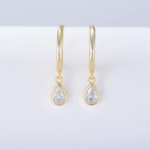 Miniatura 66 de Dainty Sterling Silver Hoop Dangle Earrings for Women, OUXi 18K Gold Plated Huggie Drop Earrings with Cubic Zirconia, Moon Star Small Hoop Earring