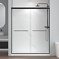 ENSO SENKA Shower Doors 56-60" W X 72" H Semi Frame Double Sliding Bathroom Glass Shower Door, 1/4" (6MM) Thick Clear SGCC Tempered Glass, Matte Black
