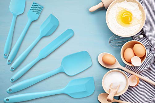 Heat Resistant Silicone Spatulas, Bakeware Set Of 6 Non-Stick Ergonomic Cooking Baking Mixing Rubber Spatula Kitchen Utensils, Blue #TOP6