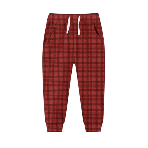 Girls Boys Plaid Pattern Christmas Joggers Sweatpants Loose Elastic Waist Athletic Track Pants with Pockets for 2-13 Years