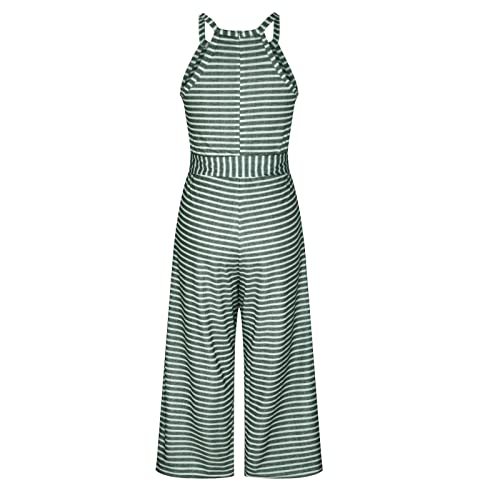 Striped Jumpsuit for Women UK Elegant,Ladies Dungarees Elegant Wedding Holiday Halter Neck Wide Leg Stretchy Jumpsuits Sleeveless Party Rompers Summer Ladies Playsuit with Pockets Clearance Green - Image 3