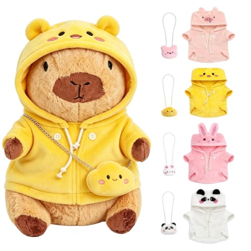 NKFBEV 9PCS 30cm Peluche Capybara, Adorable Capybara Peluche avec Vetement Poupée en Peluche, Simulation Juguete de Peluches de Capibara, Cadeau pour Enfants, Capibara Cadeau Anniversaire Noël