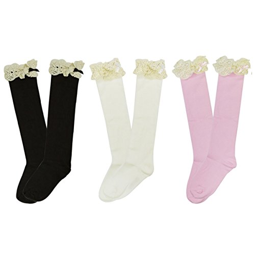 Bowbear 3-Pair Girls Vintage Lace Knee High Socks