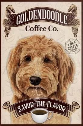 Snowsun Letrero de metal Golden Doodle Coffee Co Savor The Flavor The Flavor Letrero de hojalata vintage Letreros de aluminio para cocina hogar