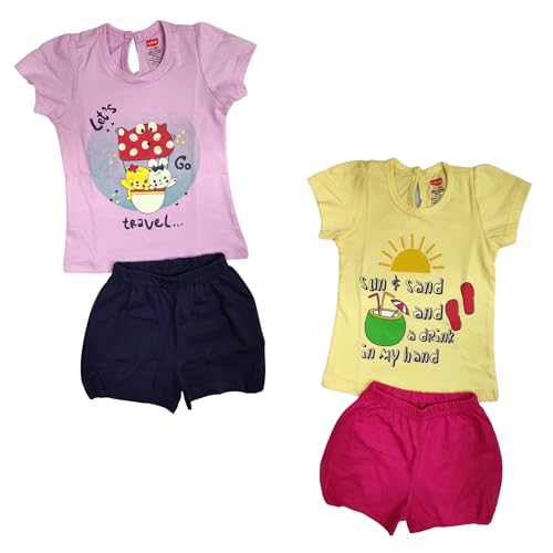 Image of LuvLap Baby Girls Regular Fit 100% Cotton Half Sleeves Girls Top CoSet Pack of 2