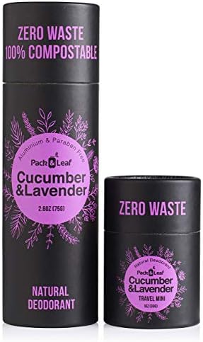 Zero Waste Deodorant Set, Plastic Free Natural Deodorant for Women & Men, Aluminum Free & Vegan, Full & Travel Size Biodegradable Eco Friendly Tubes, with Magnesium, Cucumber & Lavender (3.7oz set)
