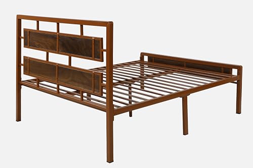 Image of Zeek Metal Queen Size Bed Without Storage | Wrought Iron Double Bed with Headboard & Footboard | Sturdy Powder Coated Platform Bed Queen Size Cot for BedroomLivingRoom Brown (75x60)
