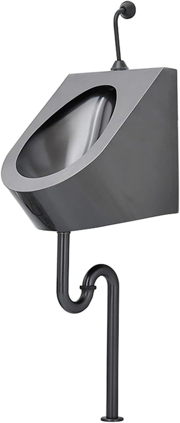 Household Products Men's Sensor Urinal, Wall-Mounted Stainless Steel Automatic Flushing Urinal with Drain, Smart Infrared Sensor Flush Valve, Black