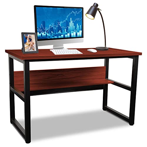 Halter Computer Desk With Storage Office Desk With Shelves For Home Or Office Computer Desk With Shelves For Pc Monitor Desktop Gaming Desk Study Desk Cherry Wood Black Metal Frame 47 Inches #TOP28