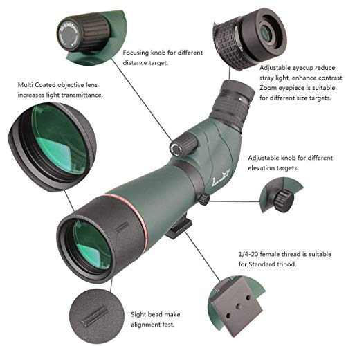 landove 20-60X 65 Waterproof Spotting Scope- Prism Scope for Birdwatching Target Shooting Archery Outdoor Activities -with Tripod & Digiscoping Adapter-Get The Beauty into Screen