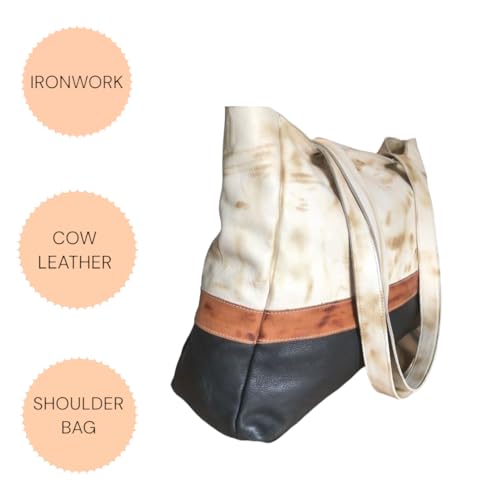 Image of GENUINE LEATHER Tote Bag Soft Leather- Durable Cowhide, Magnetic Closure, Stylish Black and Tan Design, 18x11.8x4.8 inches, Perfect for Everyday Use, OFFER