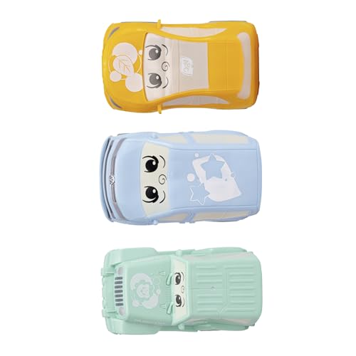 Dickie Toys ABC - Cozy Friends Auto (11 cm) - Aufziehauto ab 1 Jahr mit Rückzug und weichem Material zum Quetschen, Spielzeug für Babys und Kinder ab 12 Monate, 3-Fach Sortiert, zufällige Auswahl