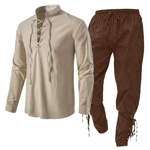 Générique Deguisement Viking Homme - médiévaux Ensemble de vêtements en Lin Chemise Pantalon...