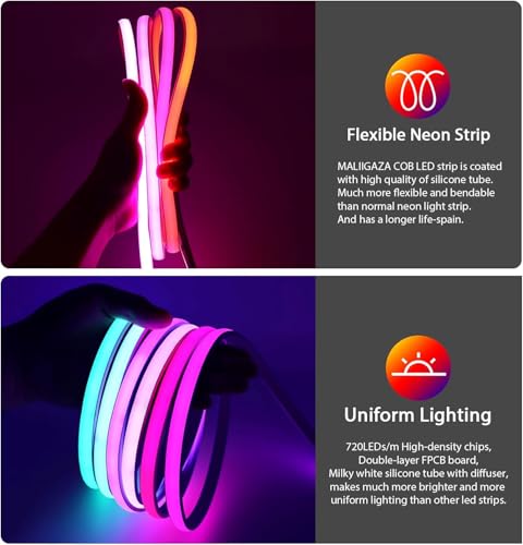 Image of Addressable COB LED Strip, IP68 Waterproof 24V 3.28ft WS2811 RGB-IC Dream Rainbow Color Black PCB LED Tape 720LEDs /m with Silicone Tube for Outdoor Decor Lighting (Without Controller and Power Supply)