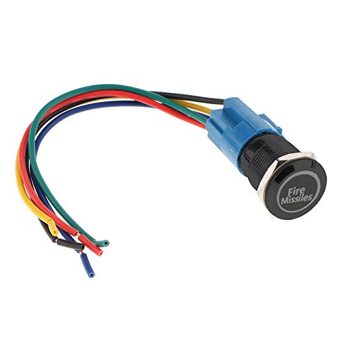 Esupport Black Shell 12V Momentary Car Vehicle Red Led Light Push Button Stainless Steel Metal Switch Socket Plug Wire 19Mm Fire Missiles #TOP4