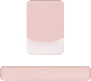 MOSISO ストレストサポート 一体型マウスパッド & 長方形なキーボードセット、低反発リストレス(ベビー ピンク)