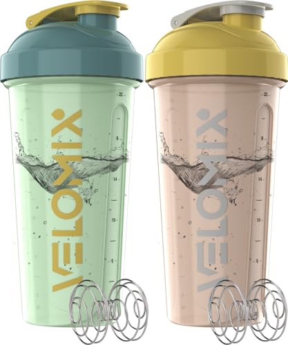 -2 Pack- 28 oz Protein Shaker Bottles for Protein Mixes - 2x Wire Whisk | Leak Proof Shaker Cups for Protein Shakes | Protein Shaker Bottle Pack | Shakers for Protein Shakes-Soft Combo