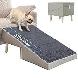 OJCME 2 in 1 Ottoman Dog Ramp with 6 Fabric-Covered Anti-Slip Grip Rails, Paw-Friendly Full Fabric Surface, 15.7 in Wide Stable Folding Pet Ramp Stool for Couch Bed, 4 Leveling Feet, 150 lb Capacity