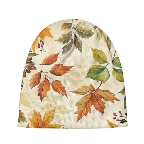 Babrukda Maple Leaves Beanie for Girls Kids Beanies Caps Soft Knit Winter Hats Roll-up Edge Stretch Caps for Cold Weather4
