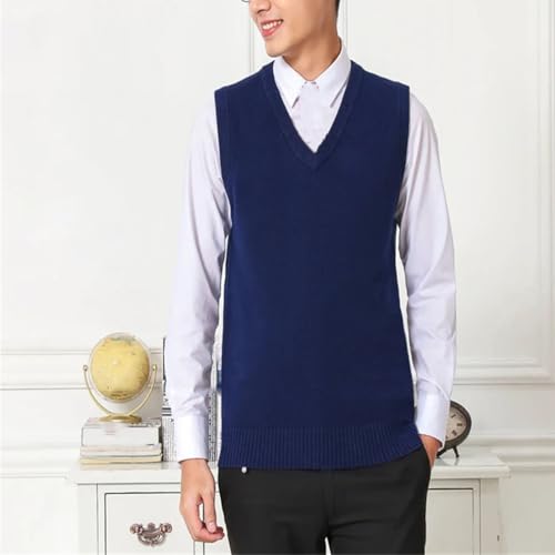 Mens V Neck Knitted Sleeveless Vest School Uniform Solid Jumper Tops Cotton Blend Casual Sweater3