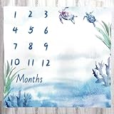 LYLYCTY Baby Monthly Milestone Turtle Blue Ocean Nursery Blanket, Age Chart 48x40 Inch Swaddling BTXTLY45
