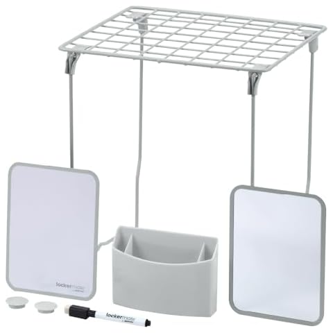 LockerMate by Bostitch 7-Piece Locker Organizer Kit, Includes Locker Shelf, Mirror, Whiteboard, Storage Cup & Dry Erase Marker - Gray Cover