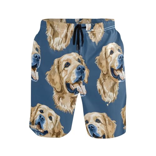 Men's Labrador Golden Retriever Dog Swim Trunks Novelty Beach Shorts Quick Dry Swimming Board Trunks