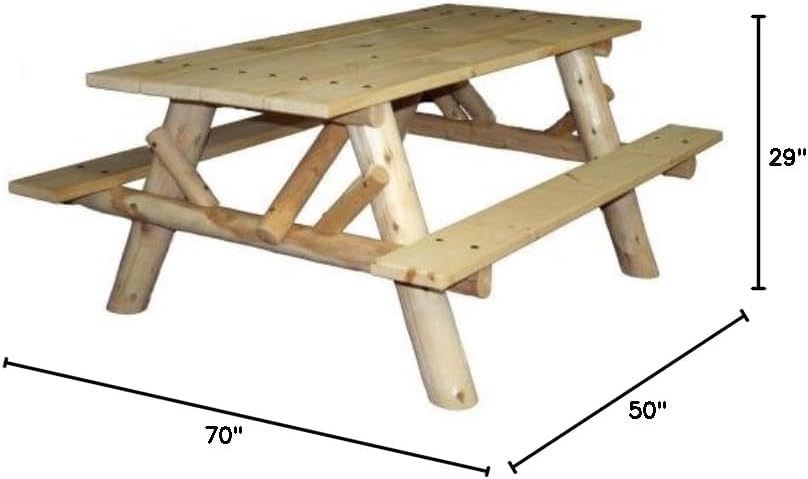 Lakeland Mills CFU232 Cedar Log 6-Foot Picnic Table with Attached Benches, Natural
