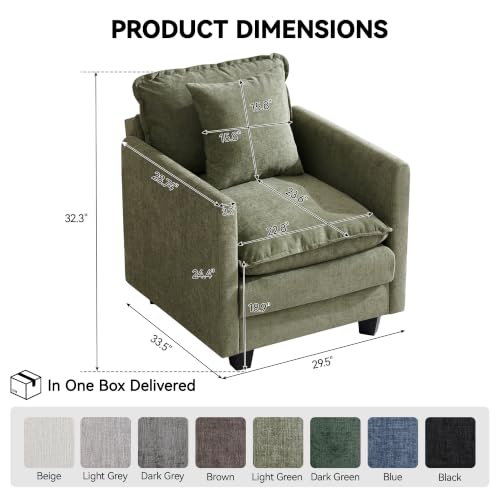 Image of 30'' Cloud Single Couch, Cloud Sofa with Throw Pillow, Modern 1 Seater Reading Chair with Deep Seat, Accent Chairs for Living Room, Bedroom, Small Apartment, Light Green