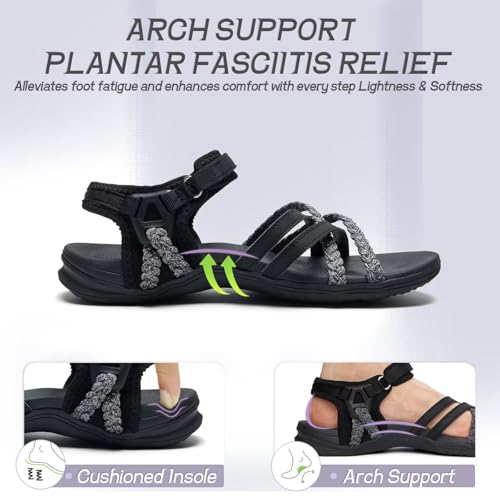 MEGNYA Hiking Sandals for Women, Arch Support Comfortable Walking Sandals Hook Loop Strap, Sports Lightweight Slides3
