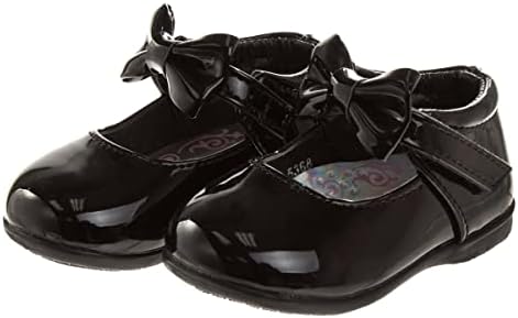 Josmo Baby Walking Kids Girl Mary Jane Flats-Formal Dress Shoes Newborn Infant Walker Moccasins Crib Bow Knot First Step Patent Slip-On Christening, Black, 8 Toddler | Image 2