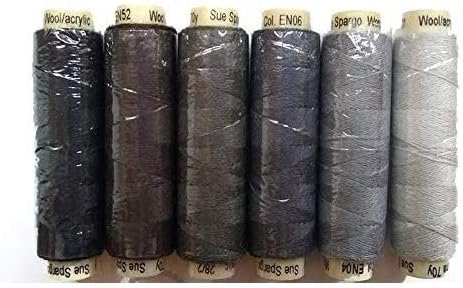 Sue Spargo Ellana Wool Blend Thread for Embroidery - Six 70-Yard Spools Bundle (08 - Greys)