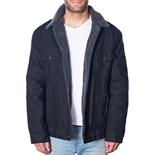 Alpine Swiss Ryker Mens Sherpa Lined Denim Trucker Jacket Black Large