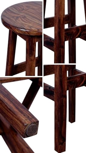 Image of KAIDO Wooden Bar Stool, 35.5 cm Round Top, 72 cm Height, Dark Brown