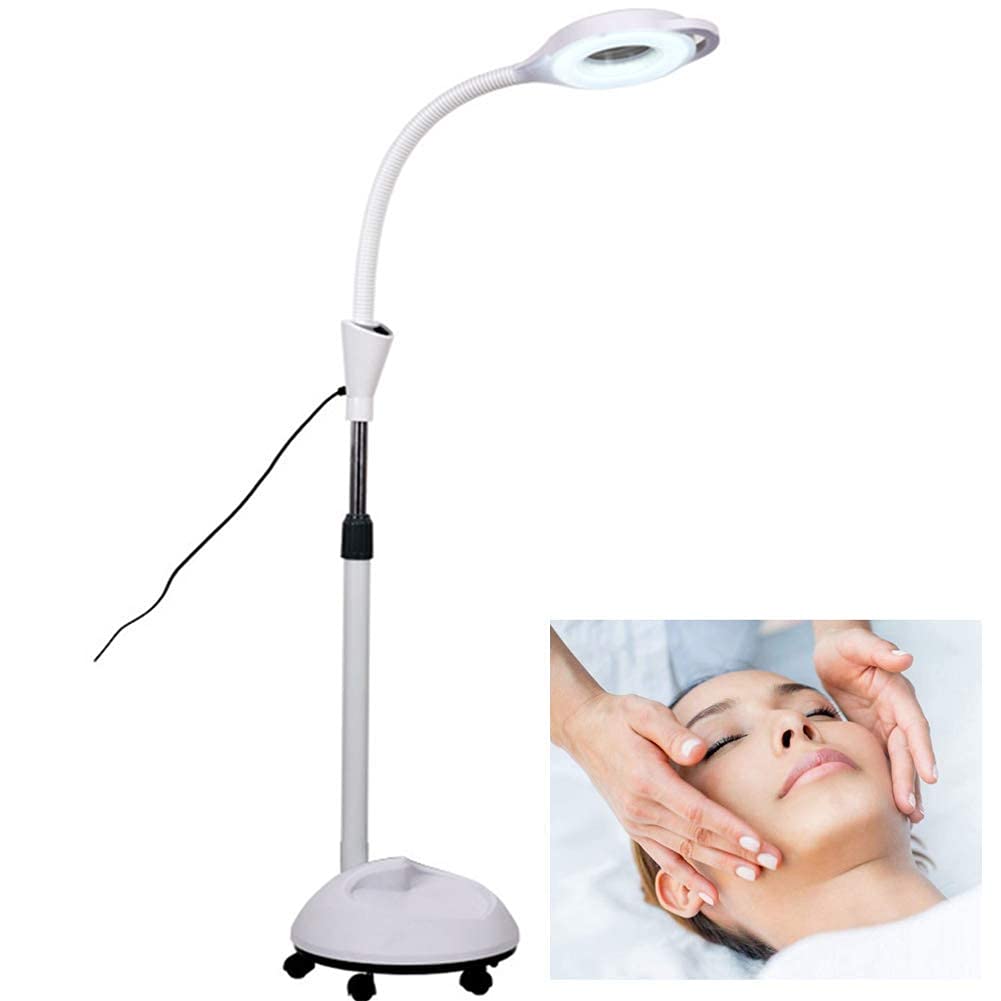 Aioneer Magnifying Glass,Magnifier 8X Magnifier Lamp Floor Standing, Magnifying Light Adjustable Wheels For Skincare Beauty Nail Manicure Tattoo Salon And Home Use